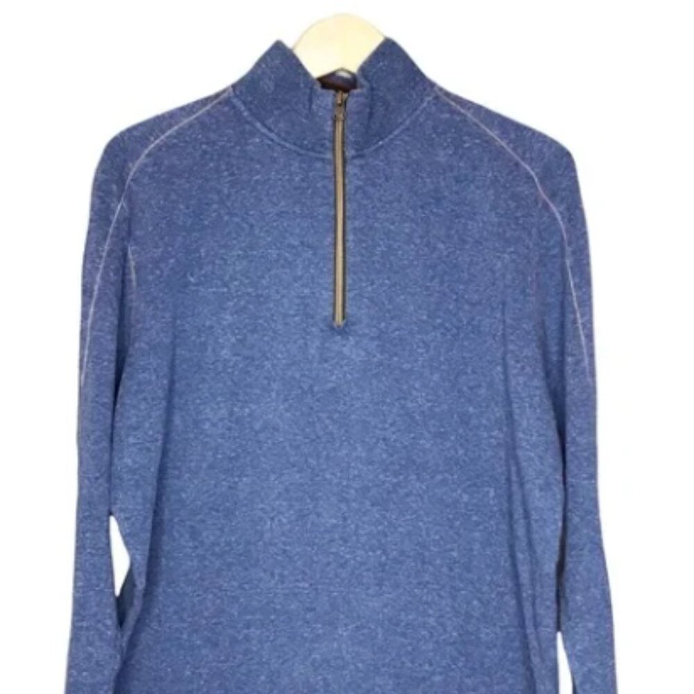Robert Graham Men’s Cotton Blend Sweater Pullover 1/4 Zip Heathered Blue Large